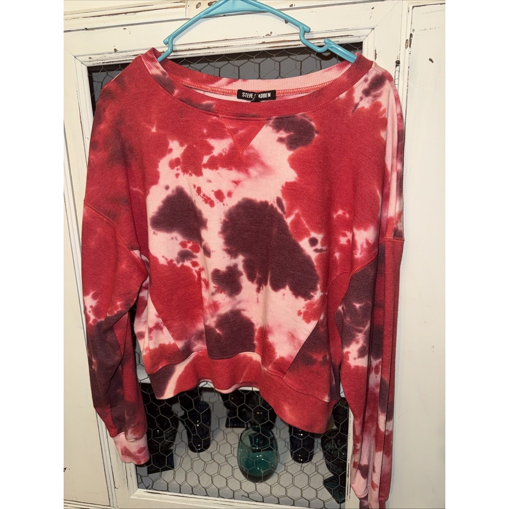 Steve Madden Large  Tie-Dye‎ Sweatshirt Red Long Sleeve Crewneck Pullover